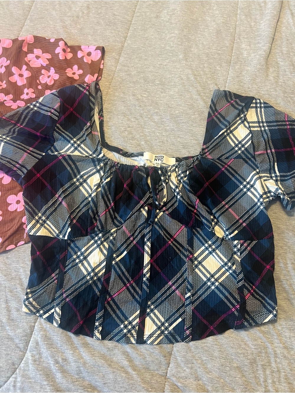 Madden NYC - Navy Plaid Crop Tops | Women’s XXL